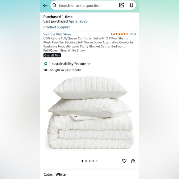 UGG White Snow Faux Fur Comforter Set - Picture 1 of 4